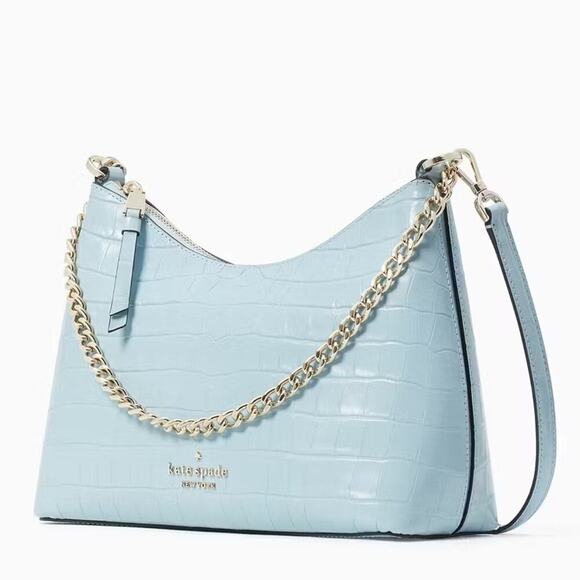 Kate Spade Zippy Frosty Sky Blue Convertible Crocodile Leather Crossbody Purse - Picture 1 of 14
